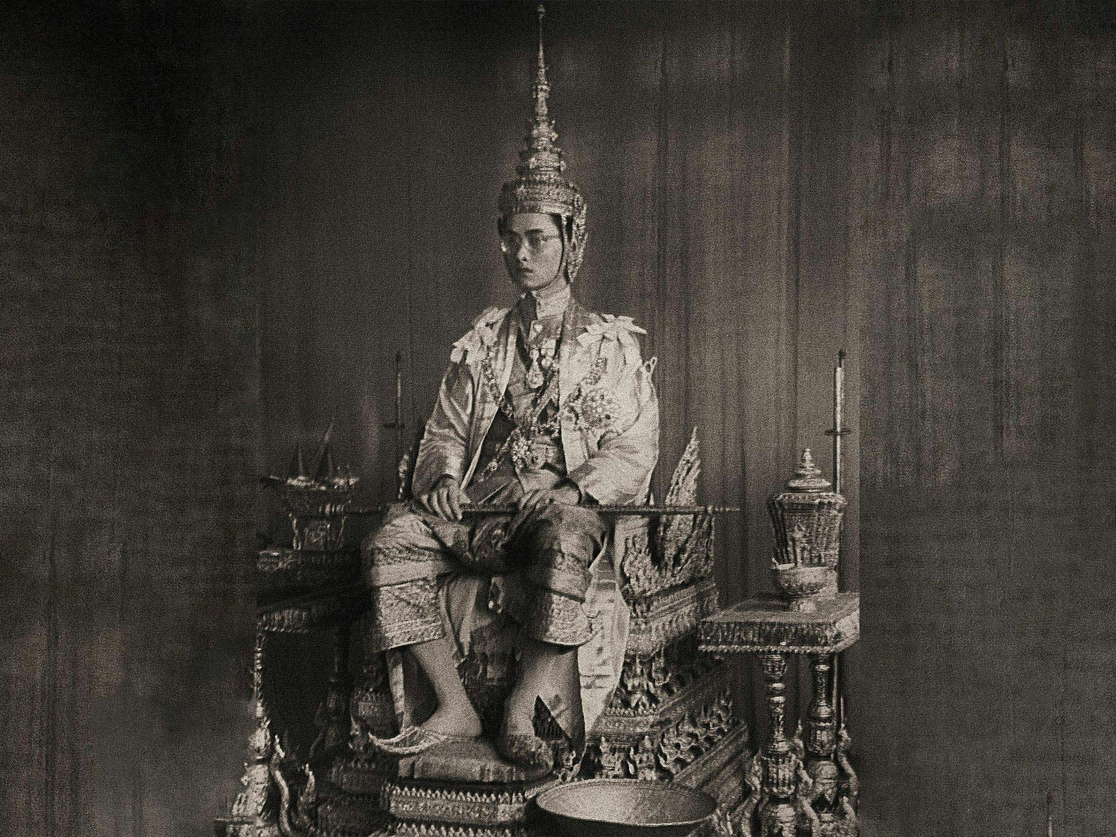 Bhumibol at his coronation at the Grand Palace